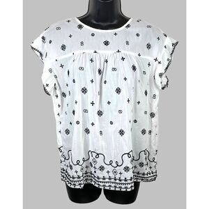 SCOTCH & SODA Embroidered Top in White and Blue Size Small